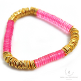 Hot Pink Bead Bracelet, Bead Stack Bracelet, Layered Stack, Stackable Bracelet, Womens Bracelet, Pink and Gold Bracelet, Friendship Day Gift